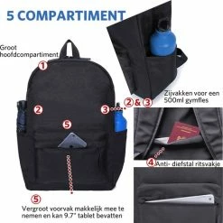 Goedkoop 🤩 Flash-uitverkoop 😍 Travel Time Traveltime - Anti Diefstal Rugzak 21 L - 15.6 Inch Laptop Rugtas - Schooltas - Waterafstotend – Zwart 👍 🔥 -Tassen-dames Winkel 550x551 8