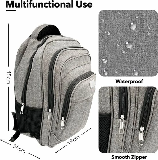 Goedkoopste โจ Groothandel โ๏ธ MaxxHome ๐ ๐ Backpack - 15,6 En 17,3" Inch Laptop Rugzak - USB Poort - Dames/Heren - 38L - Waterafstotend - Grijs โจ ๐งจ 10 Goedkoopste โจ Groothandel โ๏ธ MaxxHome ๐ ๐ Backpack - 15,6 En 17,3" Inch Laptop Rugzak - USB Poort - Dames/Heren - 38L - Waterafstotend - Grijs โจ ๐งจ - Afbeelding 8