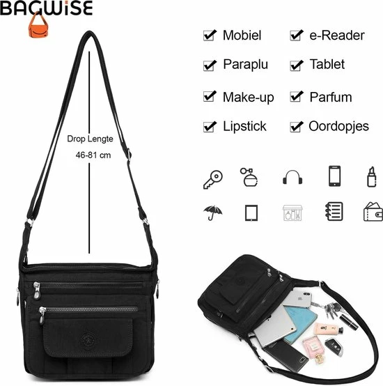 Begroting ⌛ Beste Pirce 💯 Bagwise® Schoudertas - Dames - (CR3005) - Zwart 🌟 👏 8 Begroting ⌛ Beste Pirce 💯 Bagwise® Schoudertas - Dames - (CR3005) - Zwart 🌟 👏 - Afbeelding 6