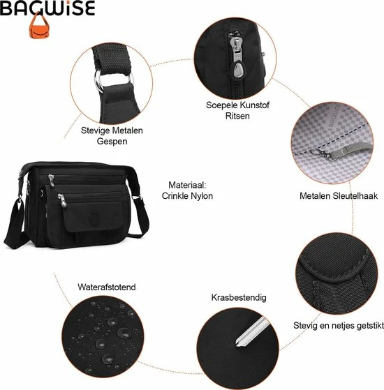 Begroting ⌛ Beste Pirce 💯 Bagwise® Schoudertas - Dames - (CR3005) - Zwart 🌟 👏 6 Begroting ⌛ Beste Pirce 💯 Bagwise® Schoudertas - Dames - (CR3005) - Zwart 🌟 👏 - Afbeelding 4