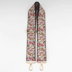 Goedkoopste 😀 Beste Pirce ✨ Accessories Junkie Amsterdam Selena Bagstrap- Schouder Band- Tassen Riem- Verstelbaar- Tassen Hengsel- Cadeau- Boho- Katoen Polyester- Goud- Bloemprint- Flowerpower- 5cm- 135cm- Roze/beige/zwart 🛒 😍