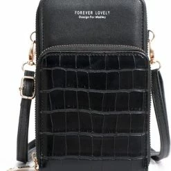 Beste deal ๐ Uitgang ๐คฉ Merkloos Telefoontasje Met Croco Design – Compact Schoudertasjes – 2 Compartimenten – Zwart ๐งจ ๐คฉ