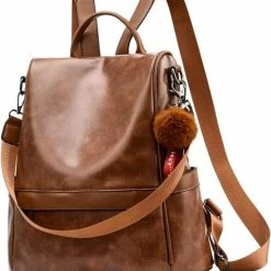 Korting 🌟 Goedkoopste 🤩 Veran Rugtas - Rugzak - Vrouwen - Schoudertas - Reizen - Anti-Diefstal - Zacht PU-leer - Kunstleer - Dames - Waterdicht - Bruin ⭐ 🤩