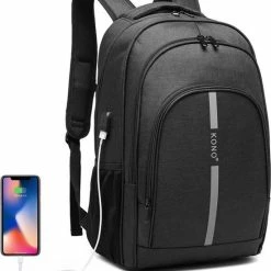 Begroting ๐ Gloednieuw ๐ Kono Rugzak - Laptoptas Inclusief USB Oplaadstation - 25 L Rugtas Voor Mannen/Vrouwen - Tas Met Reflecterende Strip - Waterdichte ๐ ๐ Backpack - Tas Voor School/Werk/Reizen - Zwart (E1972) ๐ โค๏ธ