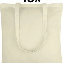 Beste Pirce 🥰 Beste Verkoop 🧨 PrimeAmbition Katoenen Tas - Naturel – 42x38cm - 10 Stuks – Tote Bag – Canvas Tas – Shopper – Boodschappentas - Draagtas – Schoudertas 🎉 😀