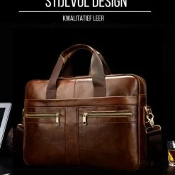 Uitgang 😍 Korting ⭐ Laptoptas 15 Inch Schoudertas Heren Handtas Waterdichte Tas Leder Aktetas Bruin Leer - Urban U® 🔔 🎉 -Tassen-dames Winkel 550x777 6